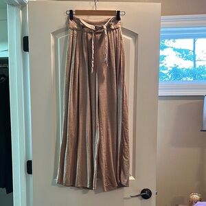 Tan Wide-Leg Flowy Pants